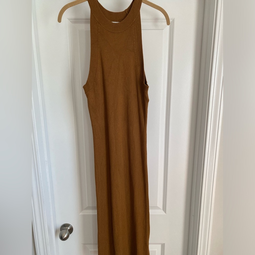 Ladies Sleeveless Rib Knit Midi Dress; medium